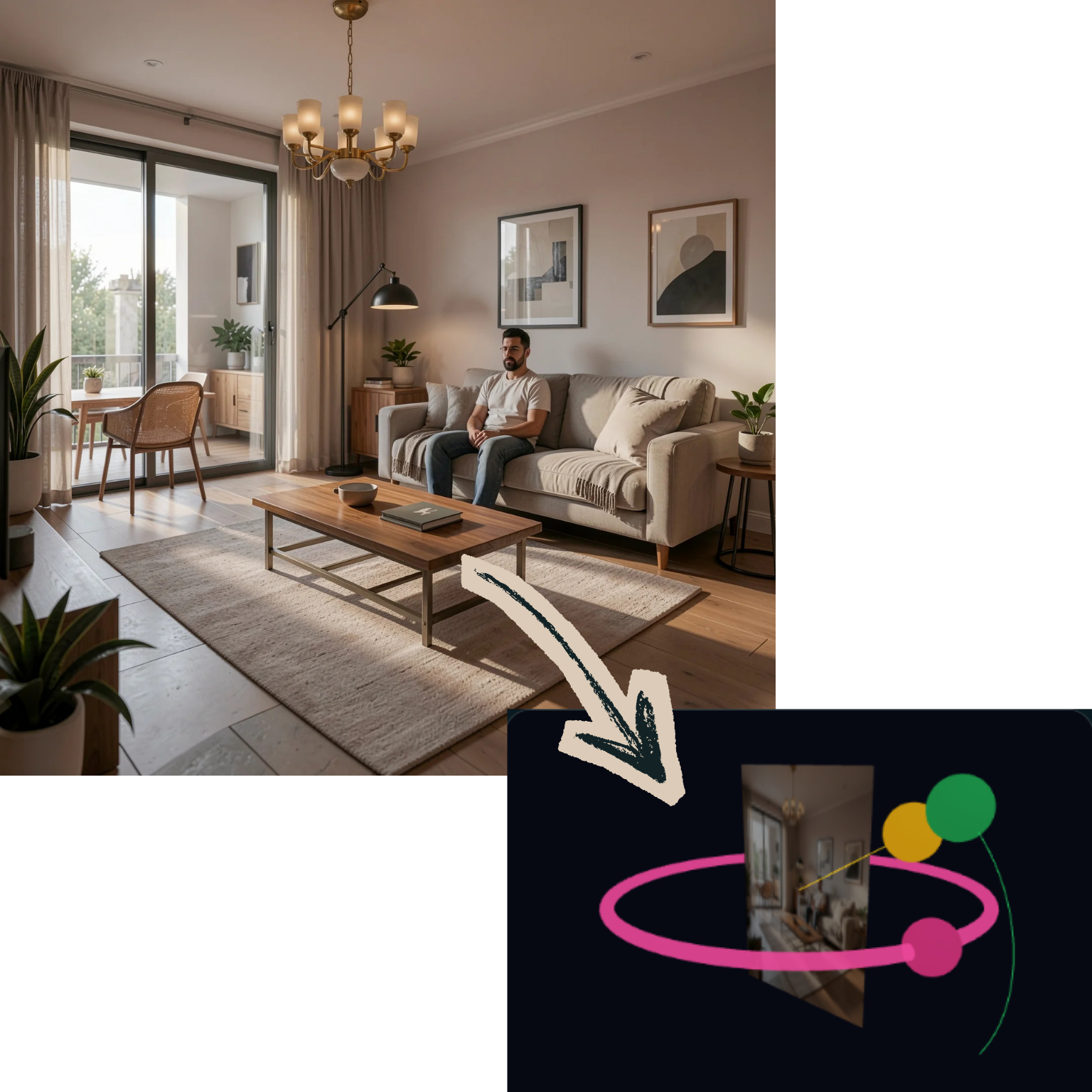 AI angle control interface for architectural renders, horizontal vertical and zoom controls