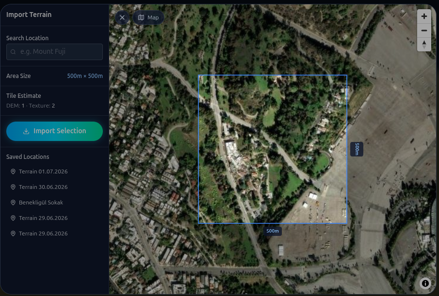 importing real terrain from a map into a 3D scene editor