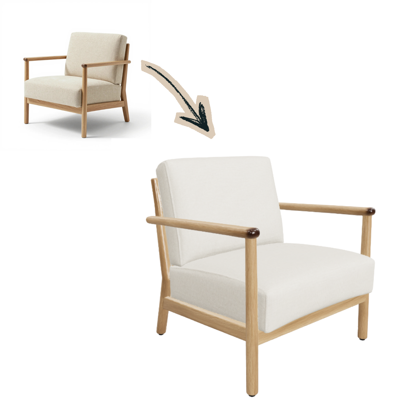 AI-generated 3D armchair model from a single photo, original design preserved