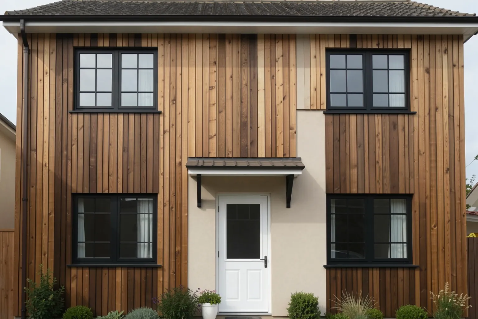 The same house with a redesigned modern facade generated with AI, same massing and camera angle