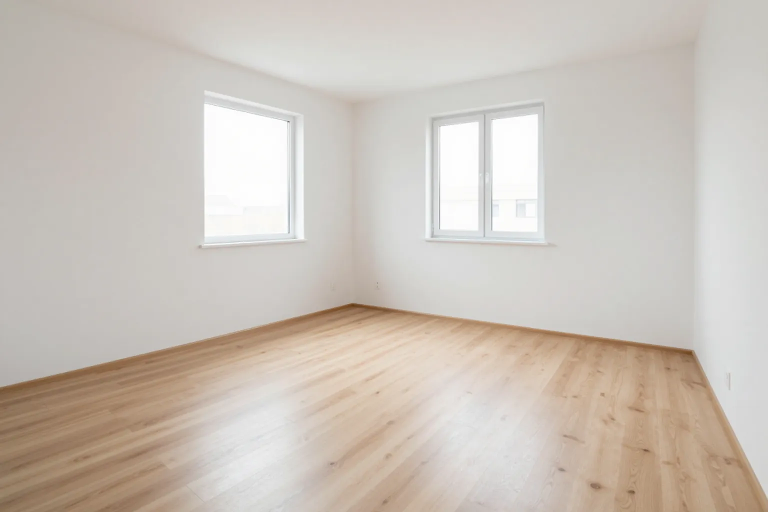 Empty bedroom with white walls and a window before AI virtual staging