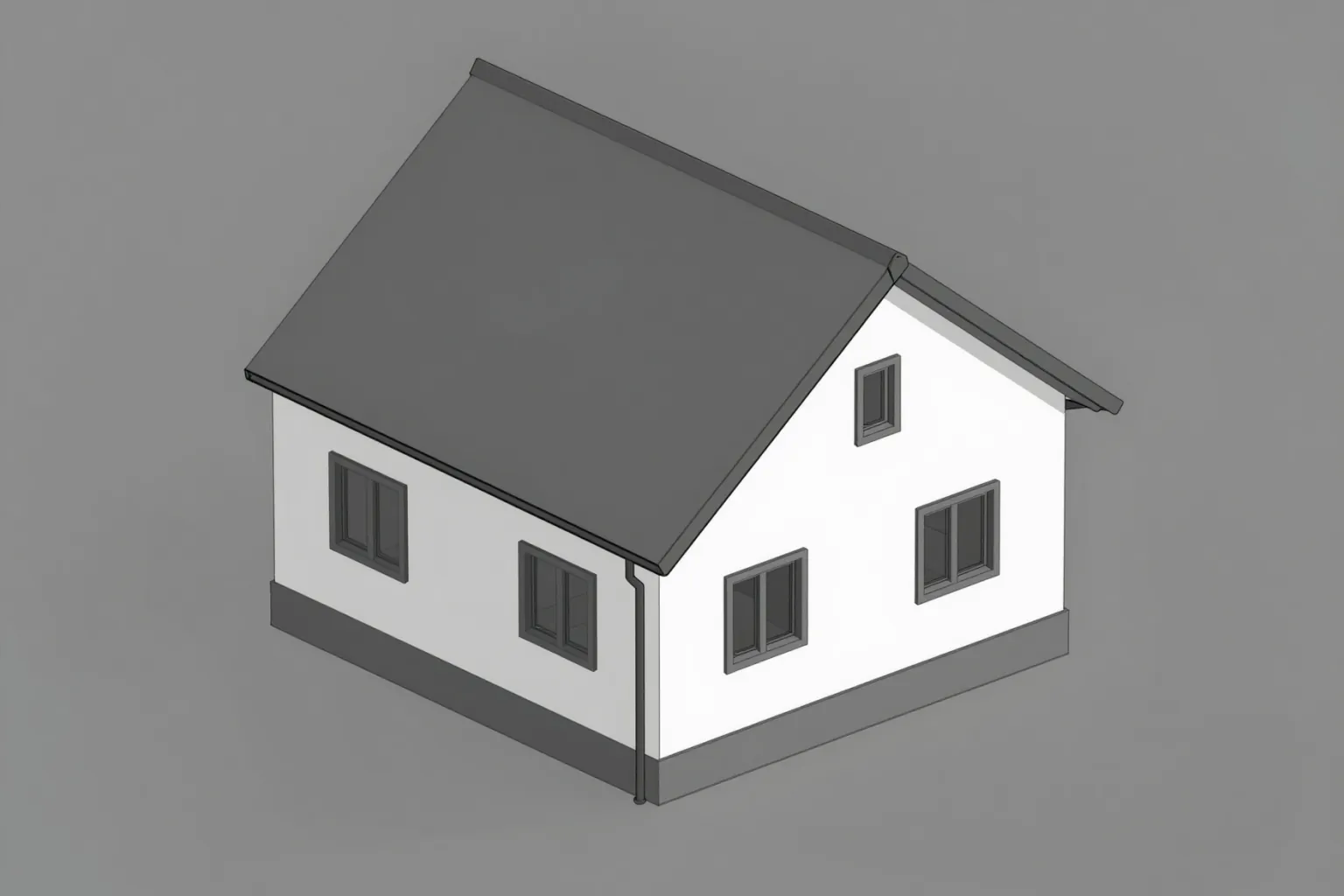 Untextured 3D model viewport export of a small house used as the input for an AI render