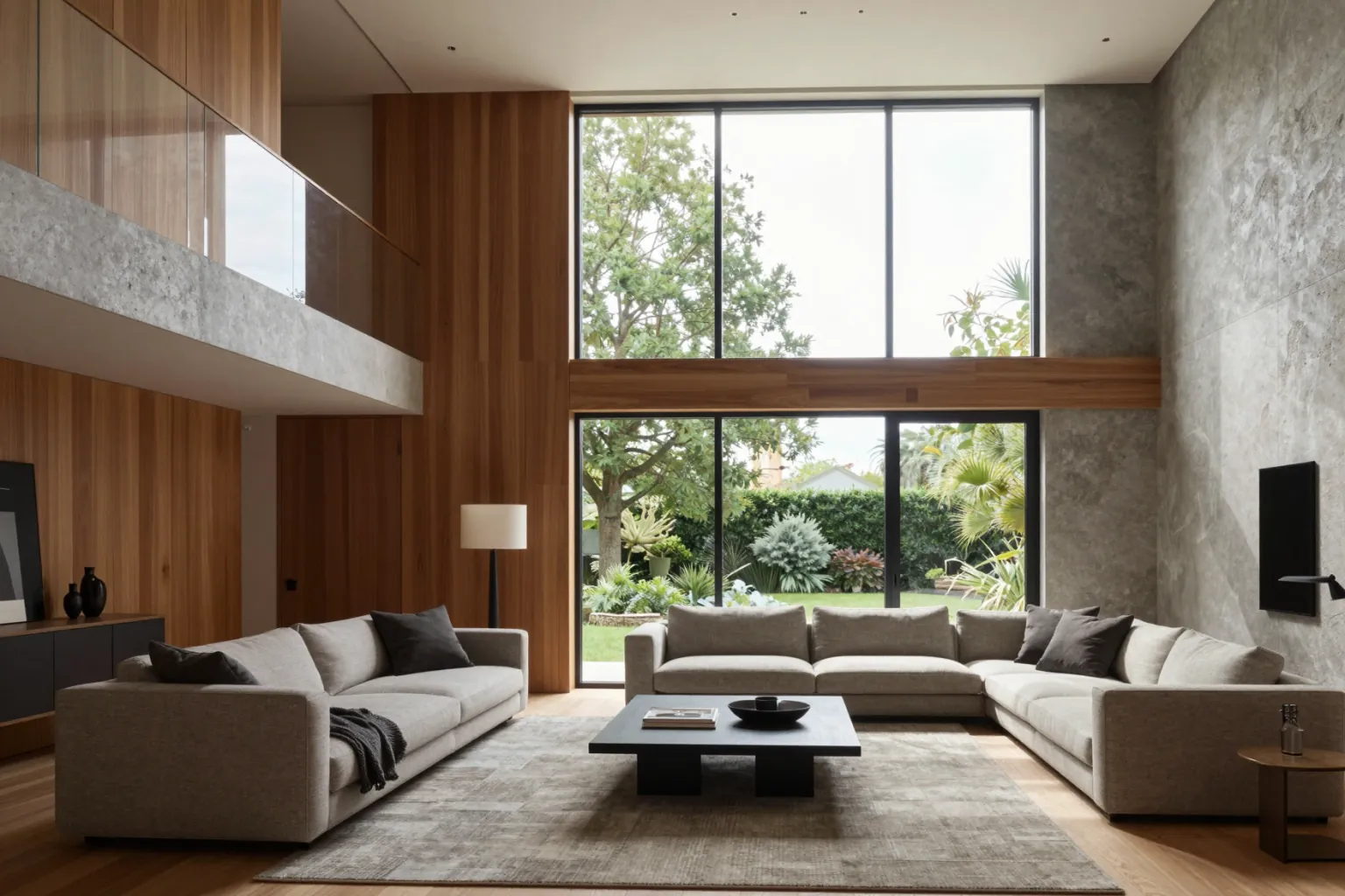 Architectural visualization (archviz) of a bright open-plan interior with natural light