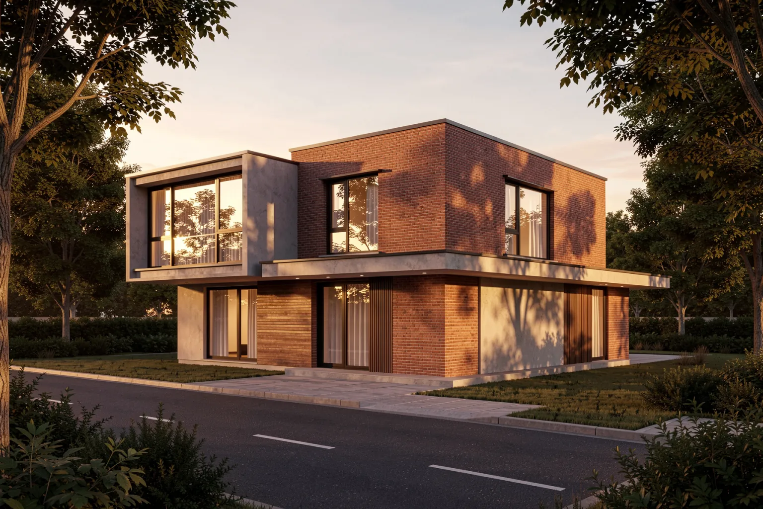AI render generated from the CAD line drawing, showing the same house with realistic materials and lighting